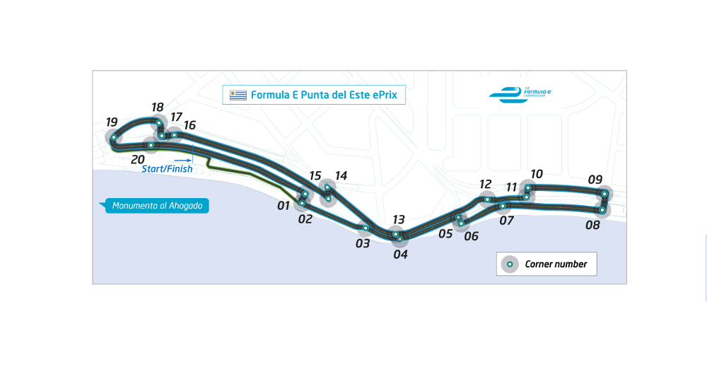 2. The circuit layout for the Punta del Este ePrix, round 3 of the FIA Formula E Championship